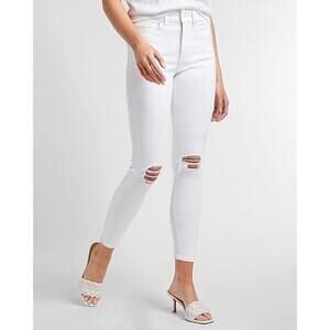 NEW Express Mid Rise White Ripped Super Soft Skinny Jeans - 10